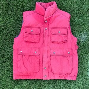 JJ Cochran Mens Duck Down Red Puffer Vest Quilted Pockets Full Zip L
